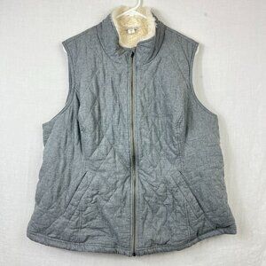 Coldwater‎ Creek Faux Fur Lined Vest Womens 1X Quilted Plus Size Full Zip Cozy